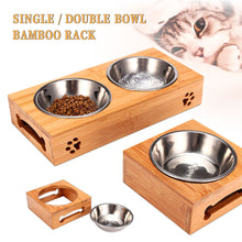 Load image into Gallery viewer, Double Single Dog Bowls for Pet Puppy Stainless Steel Bamboo Rack Food Water Bowl Feeder Pet Cats Feeding Dishes Dogs Drink Bowl
