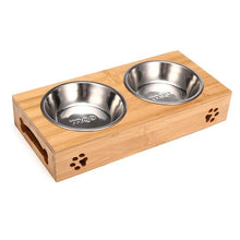 Load image into Gallery viewer, Double Single Dog Bowls for Pet Puppy Stainless Steel Bamboo Rack Food Water Bowl Feeder Pet Cats Feeding Dishes Dogs Drink Bowl
